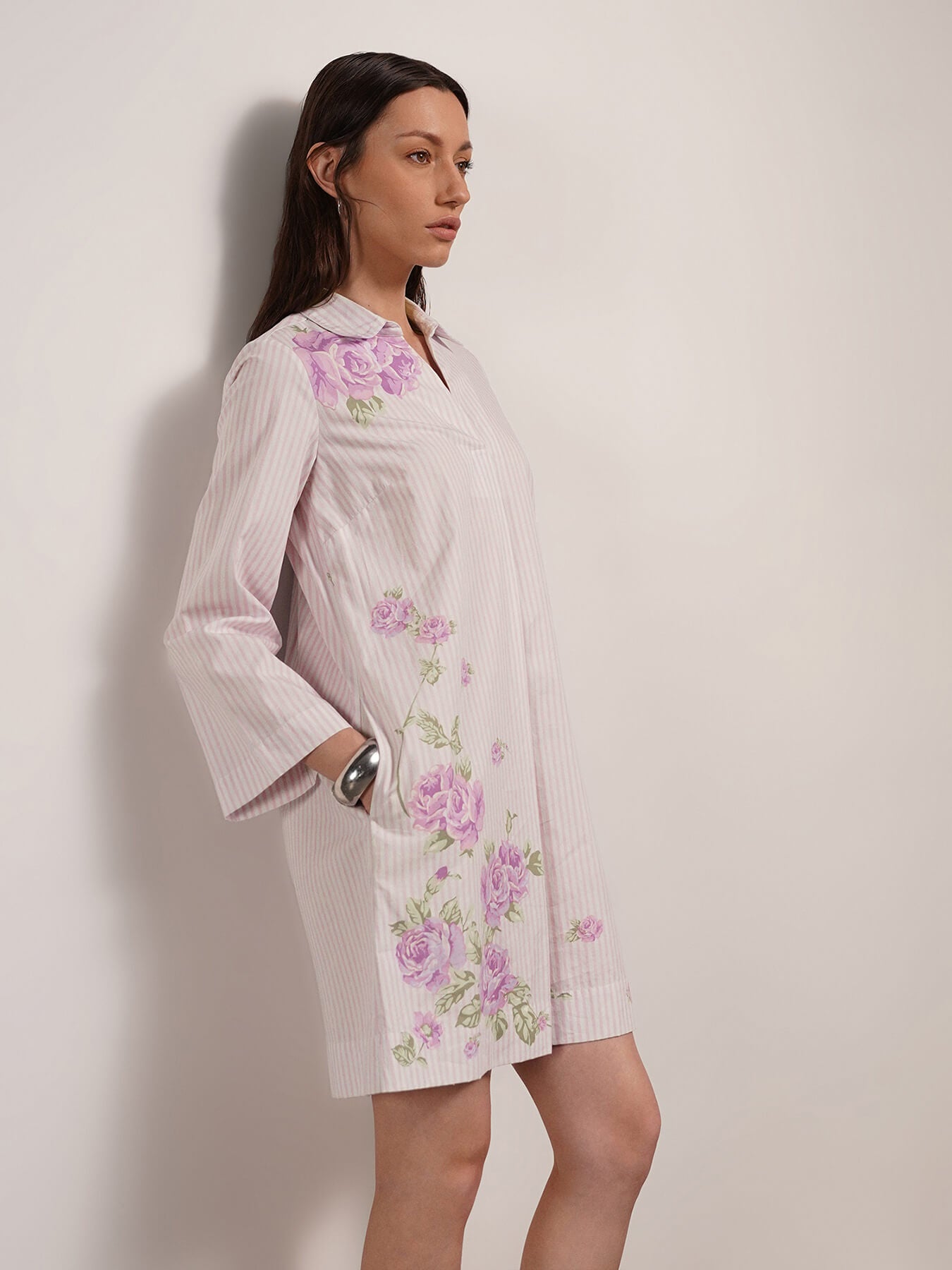 Pure Cotton Floral Dress - Lavender
