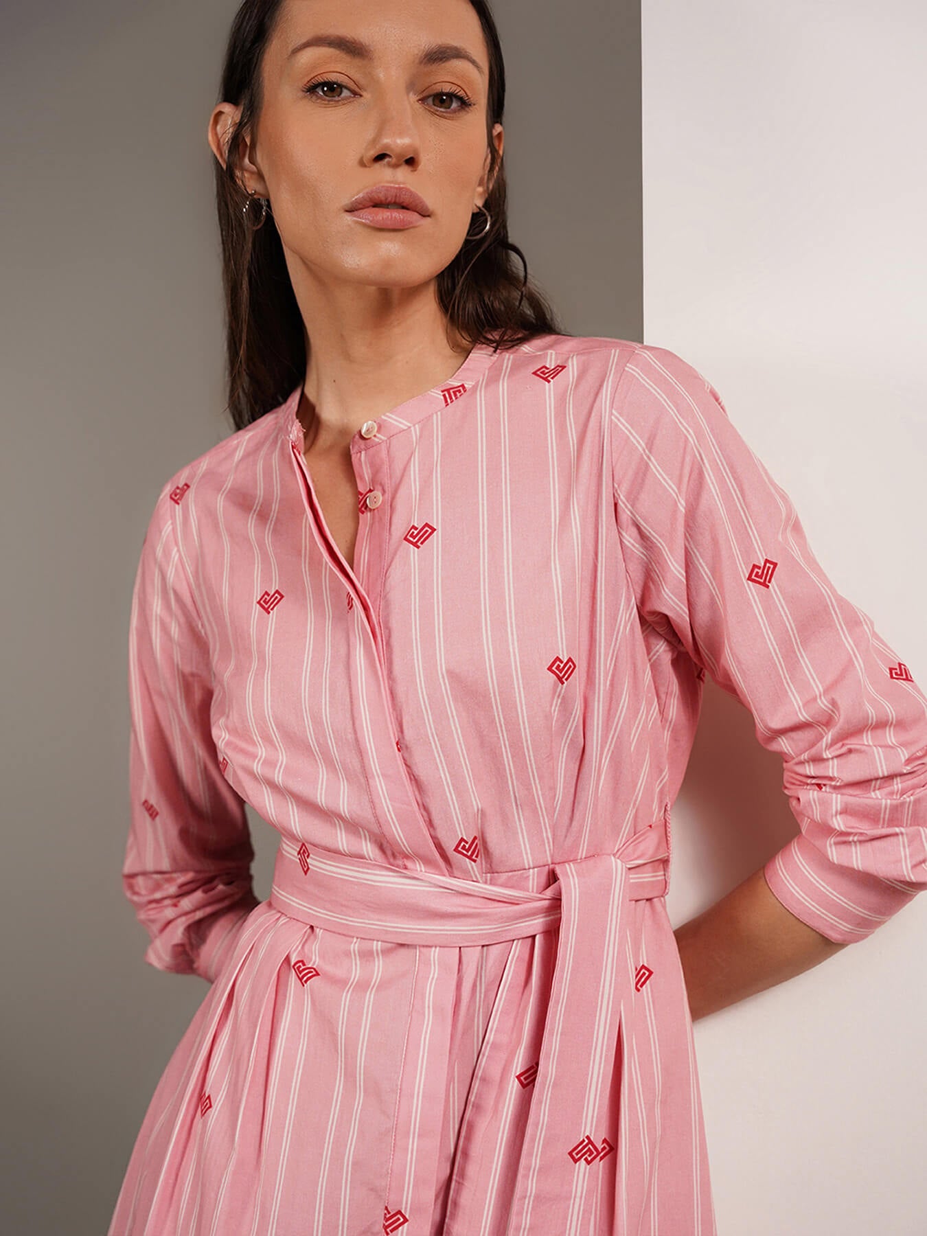 Pure Cotton Striped Shirt Dress - Pink