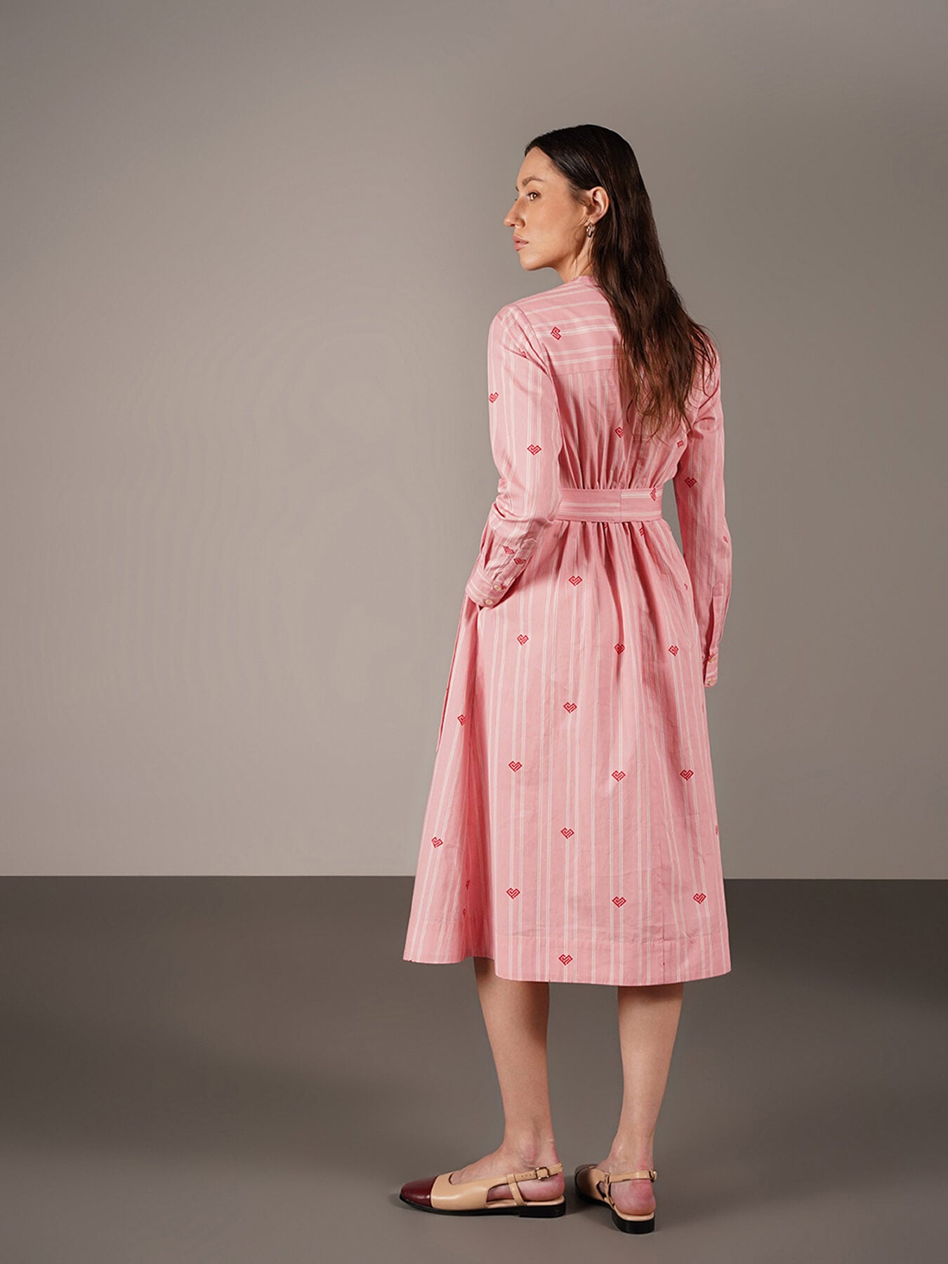 Pure Cotton Striped Shirt Dress - Pink