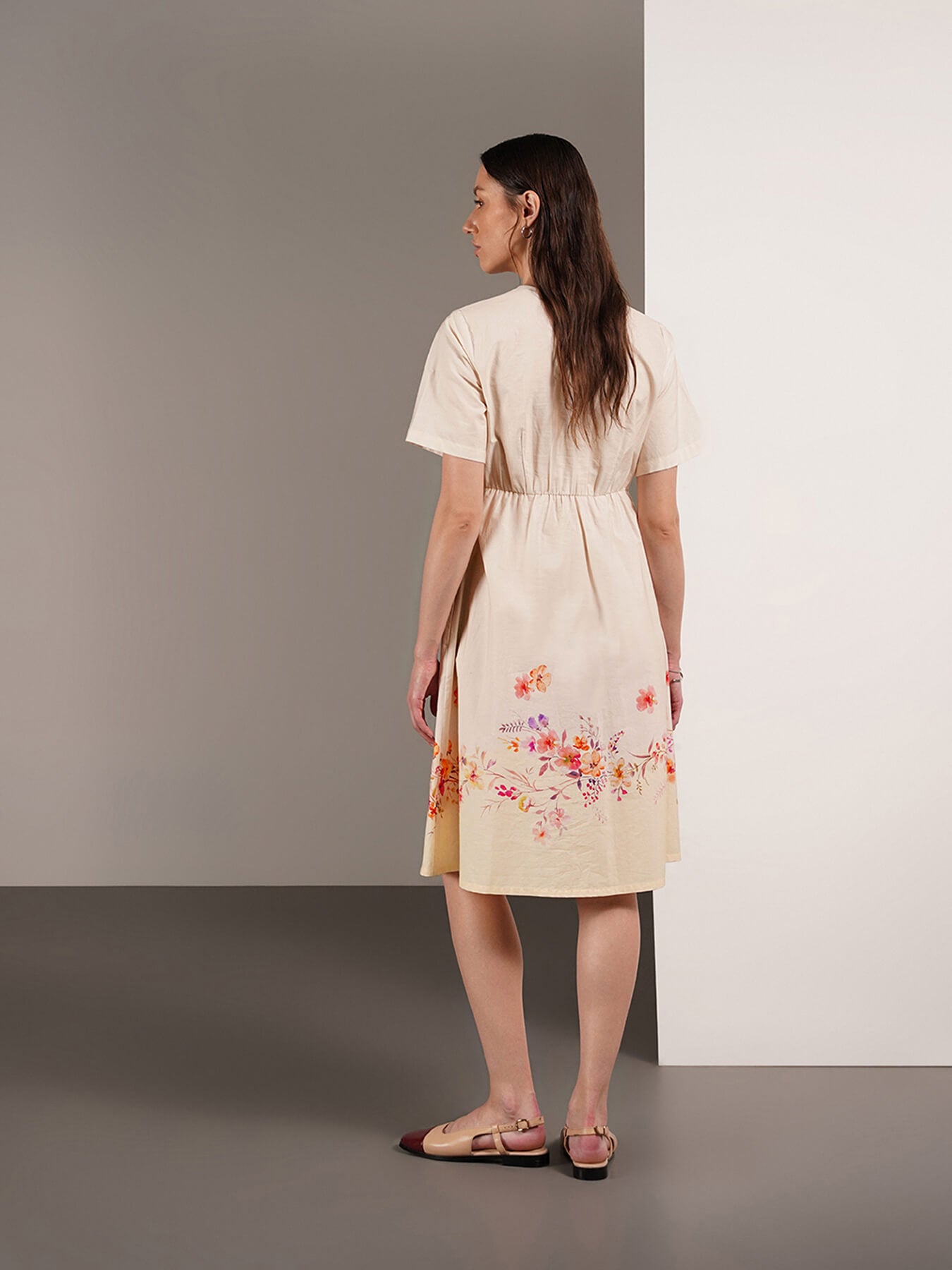 Pure Cotton Floral A-Line Dress - Off White