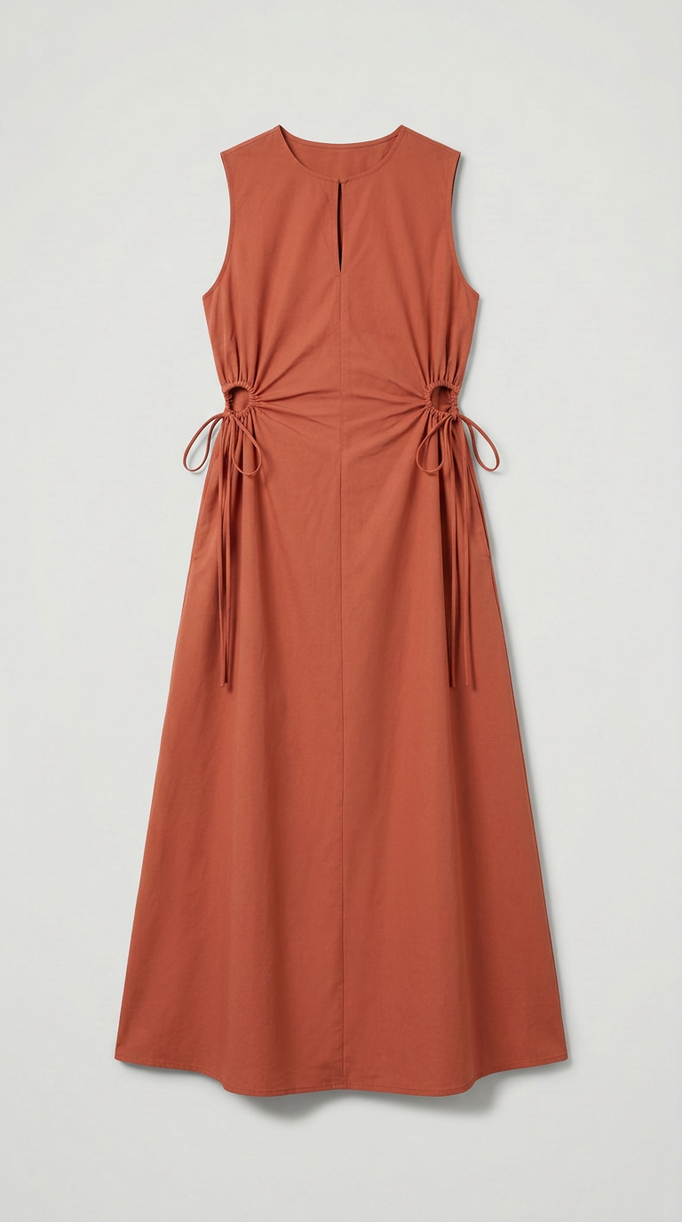 Pure Cotton A-Line Maxi Dress - Rust