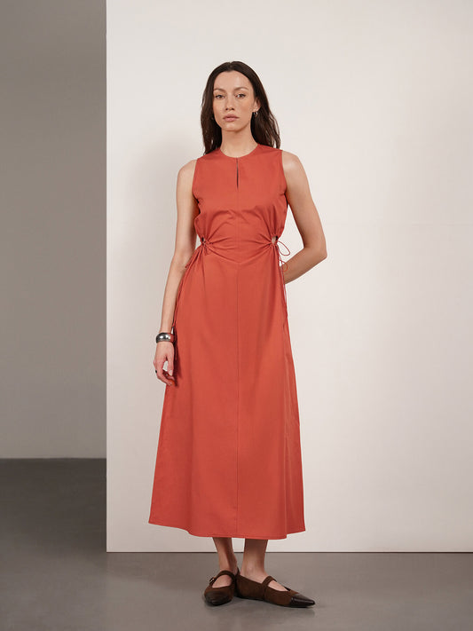 Pure Cotton A-Line Maxi Dress - Rust