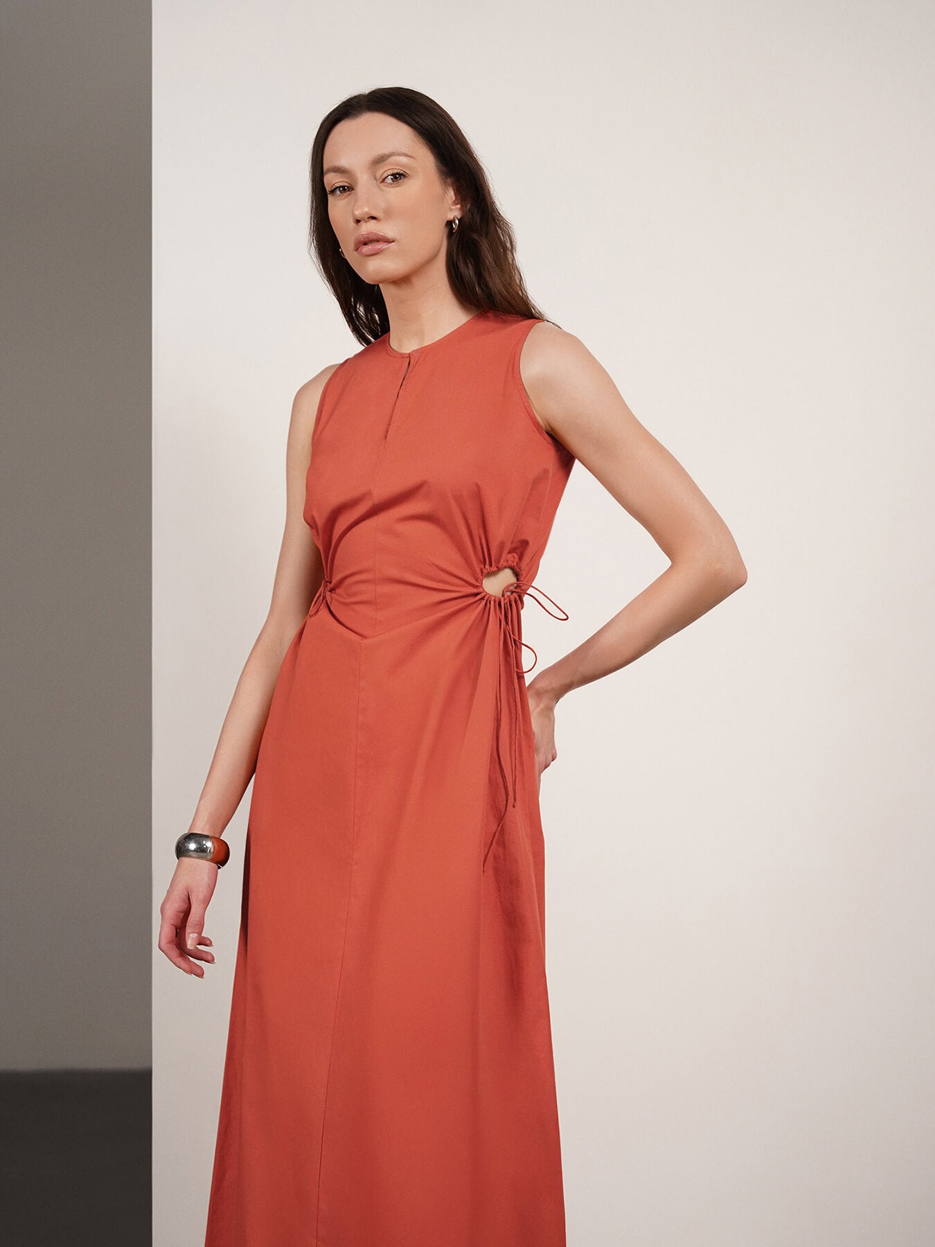 Pure Cotton A-Line Maxi Dress - Rust
