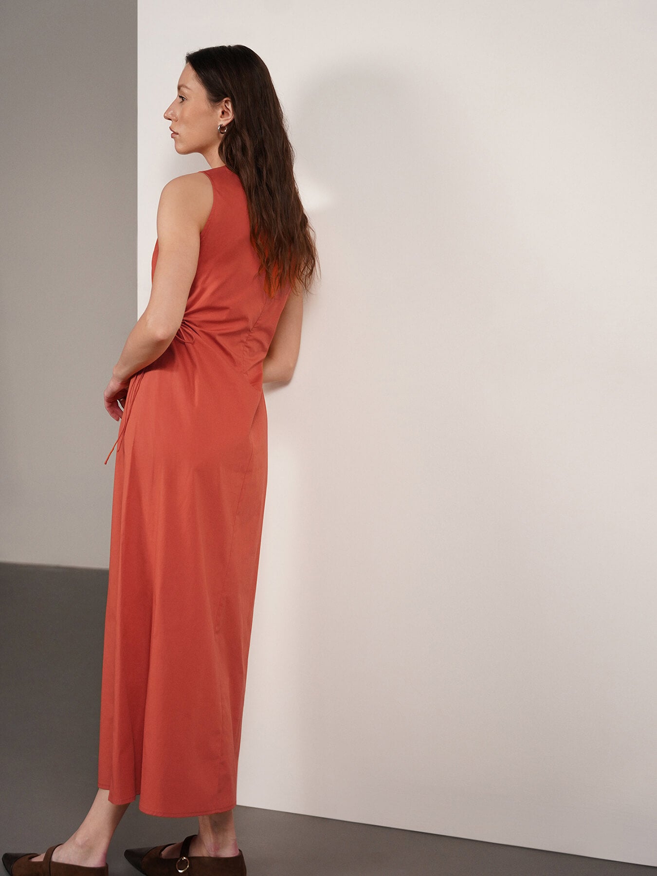 Pure Cotton A-Line Maxi Dress - Rust