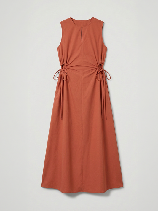 Pure Cotton A-Line Maxi Dress - Rust