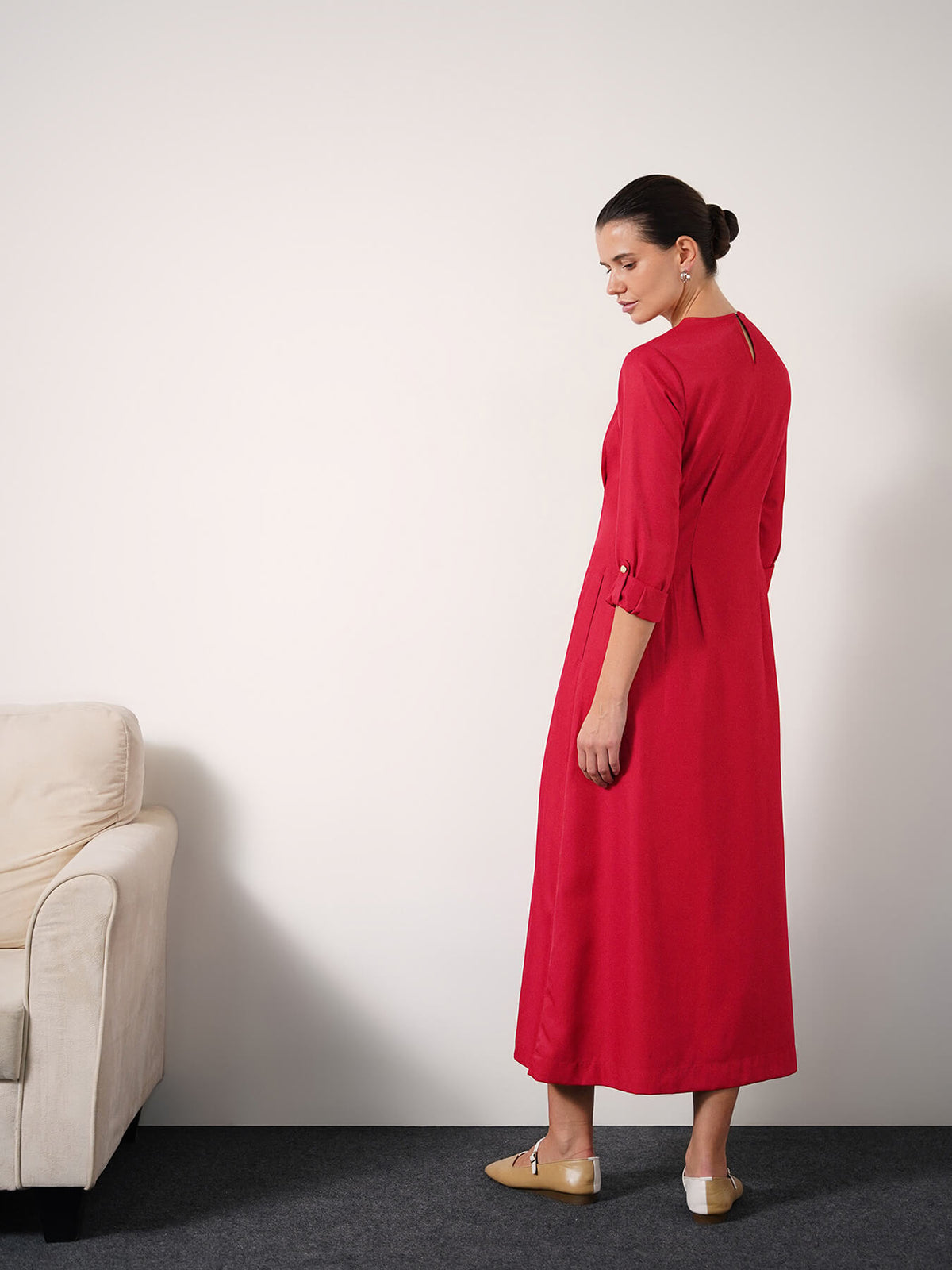 Round neck A-line Dress - Red