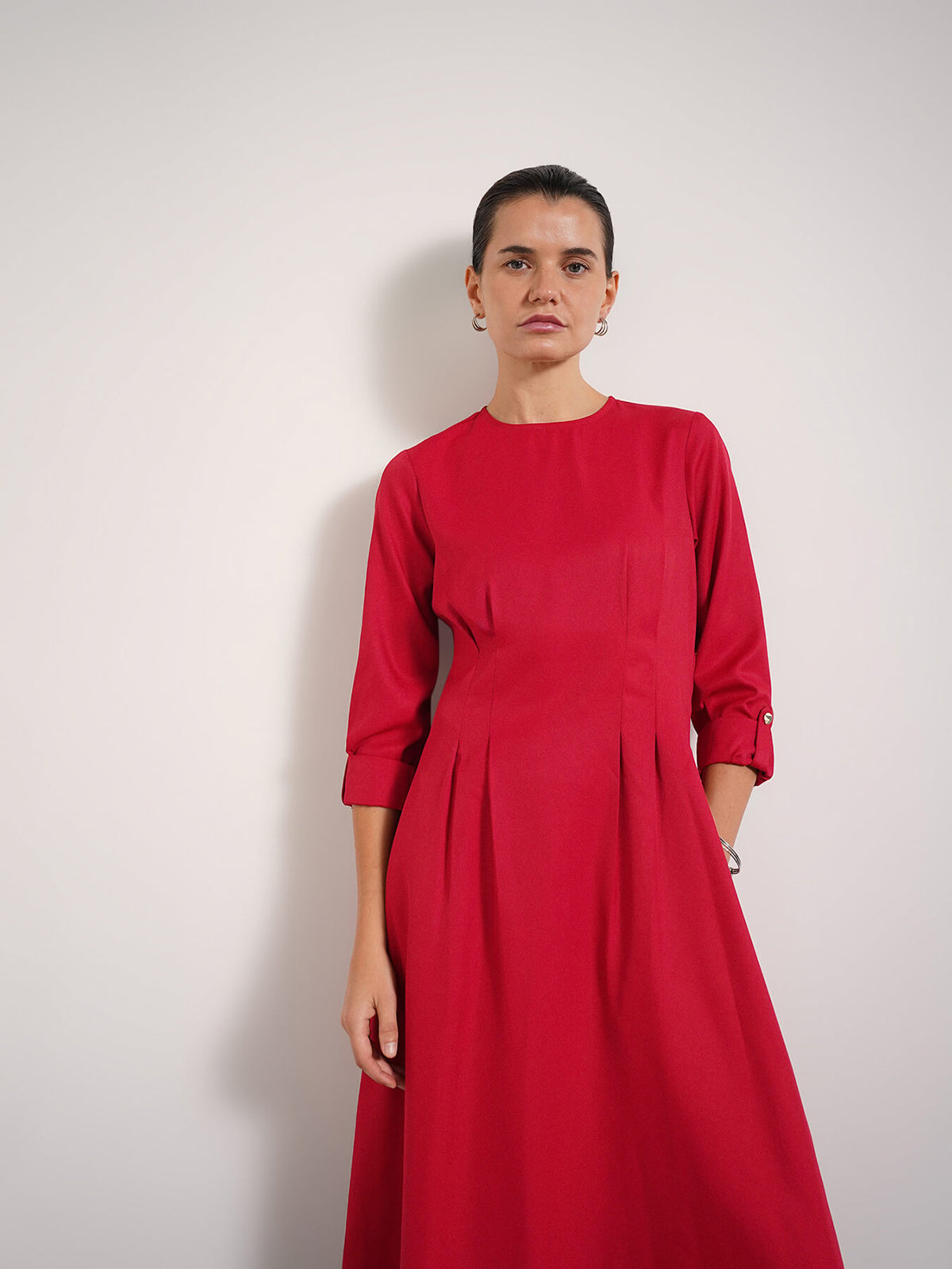 Round neck A-line Dress - Red