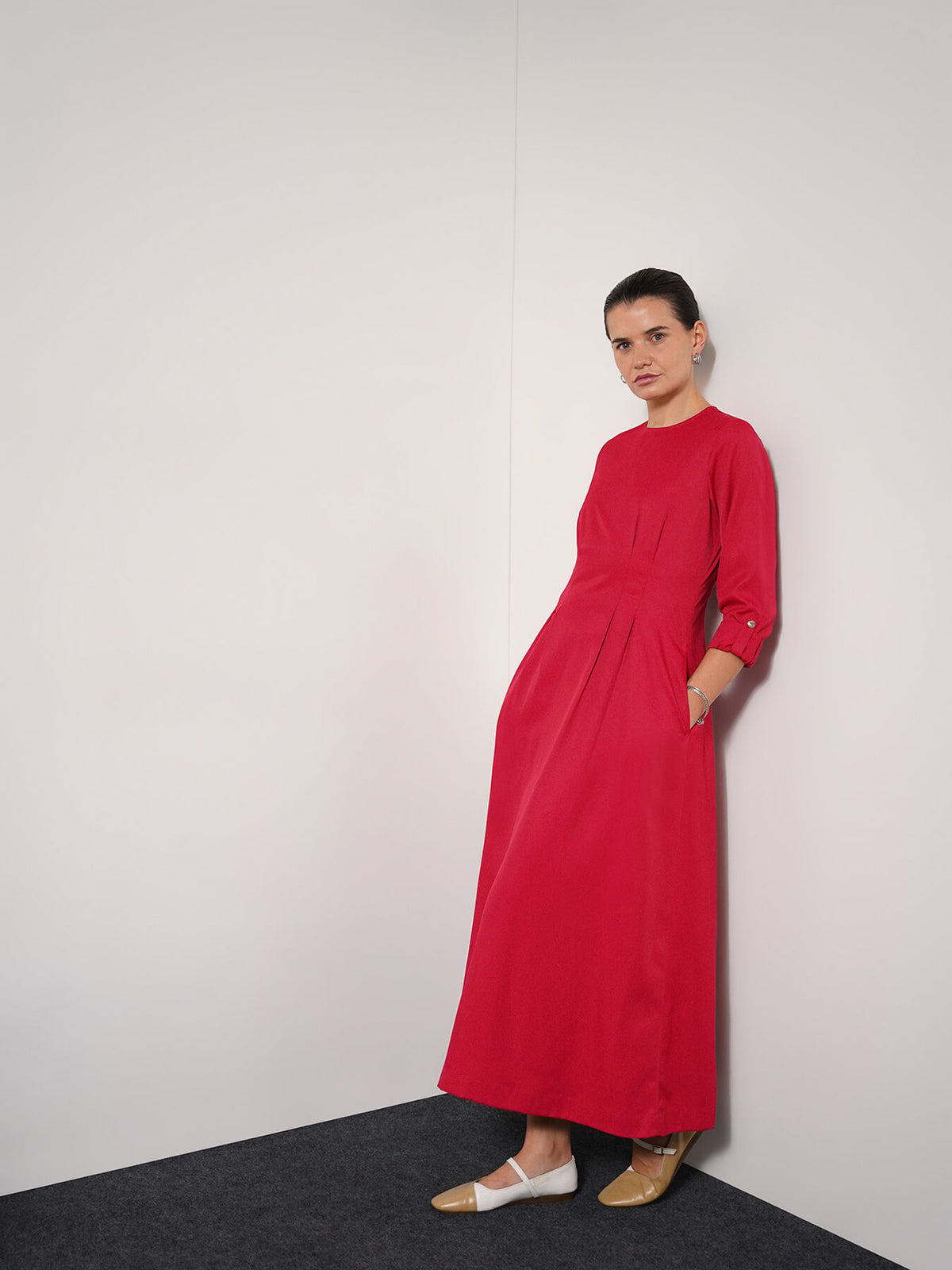 Round neck A-line Dress - Red