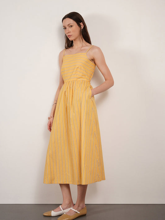 Pure Cotton Striped Dress - Yellow