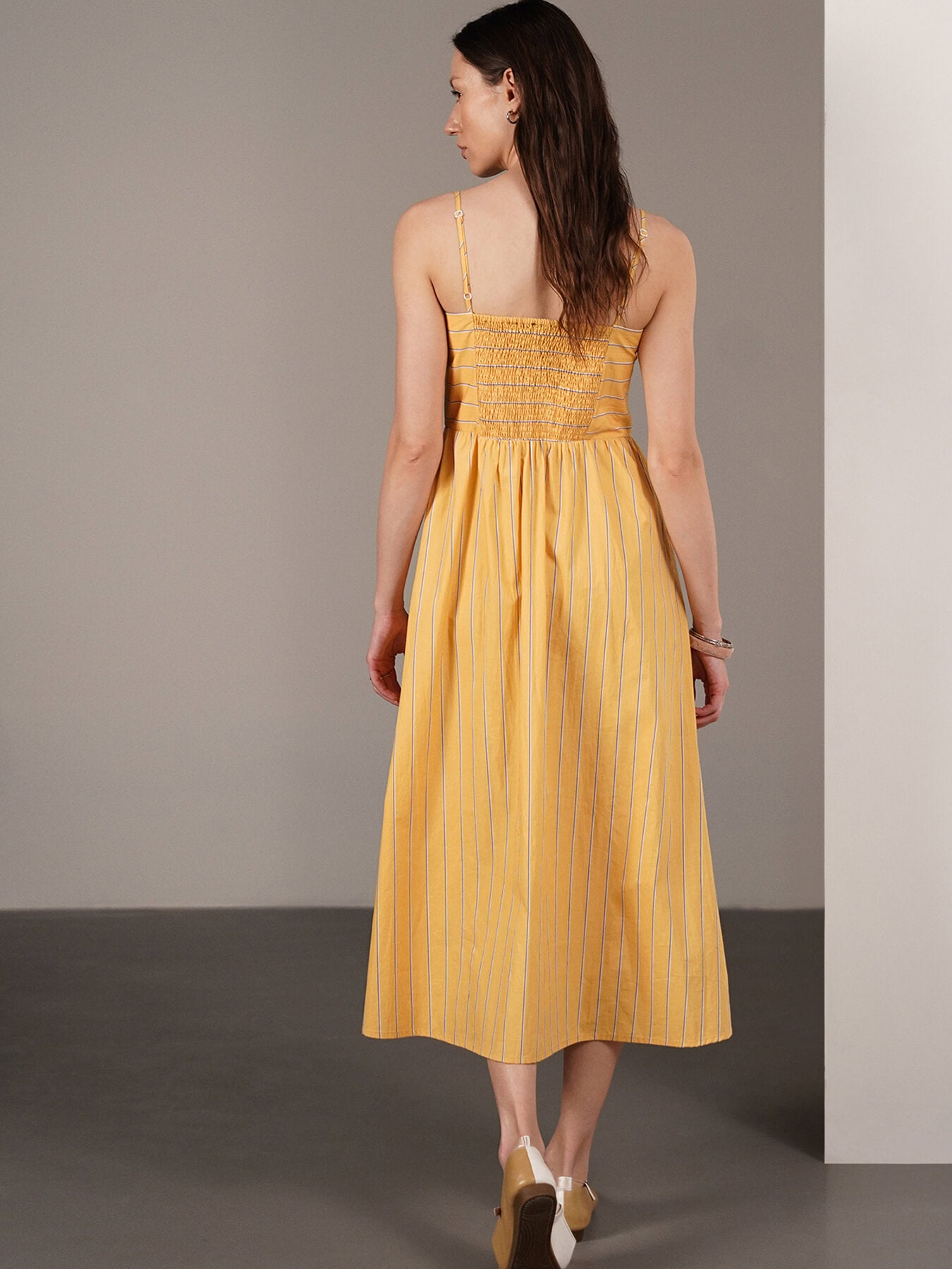Pure Cotton Striped Dress - Yellow