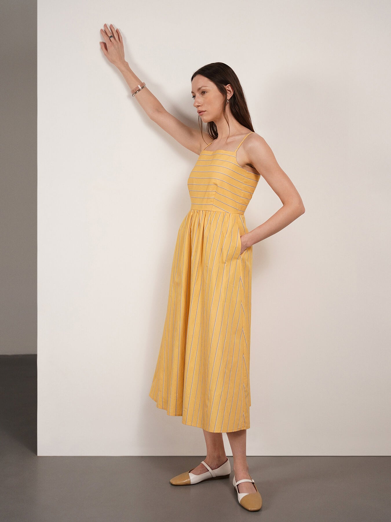 Pure Cotton Striped Dress - Yellow