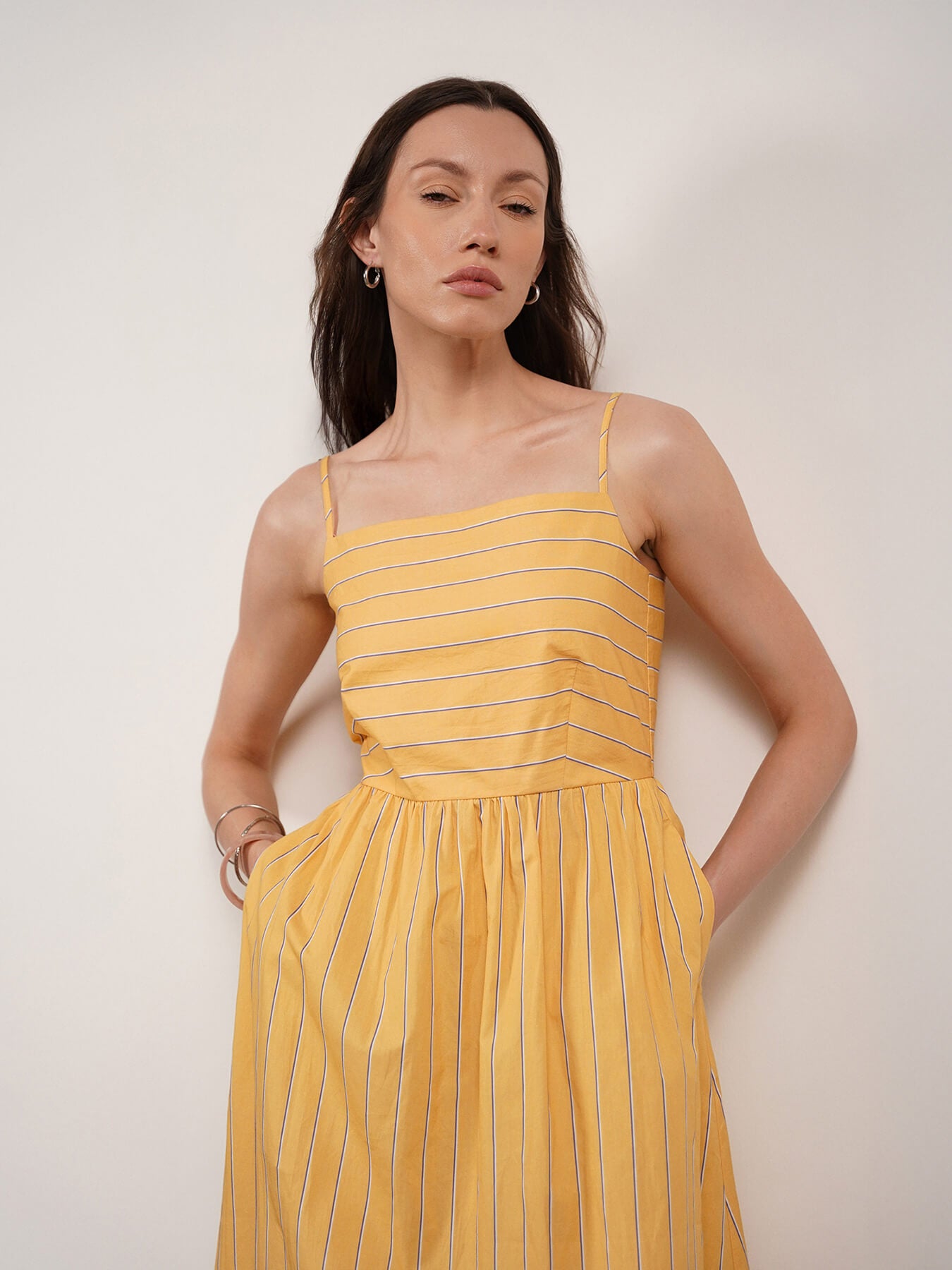 Pure Cotton Striped Dress - Yellow