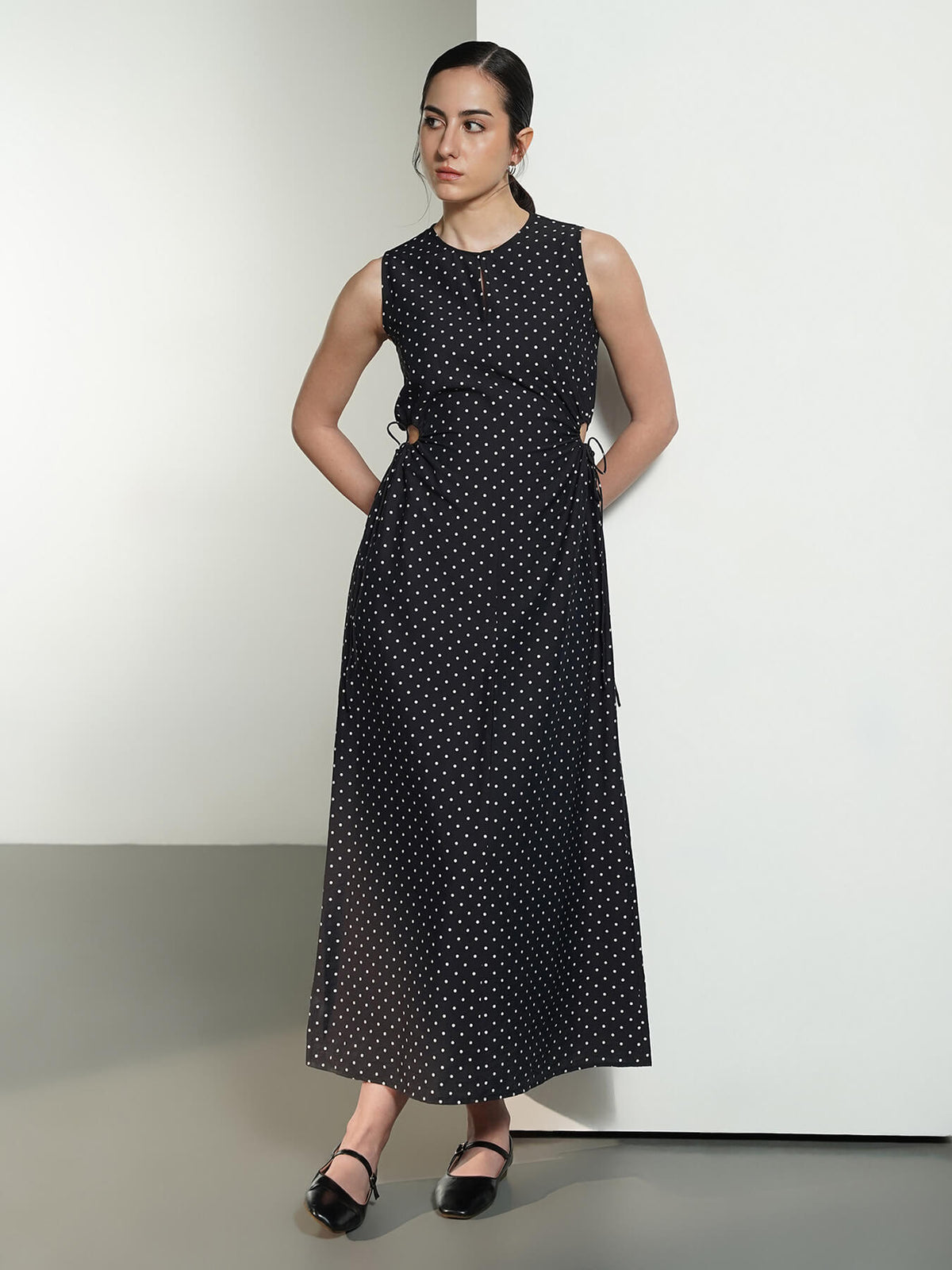 A-Line Polka Maxi Dress - Plum