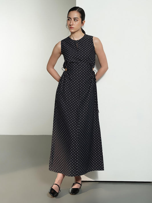 A-Line Polka Maxi Dress - Plum