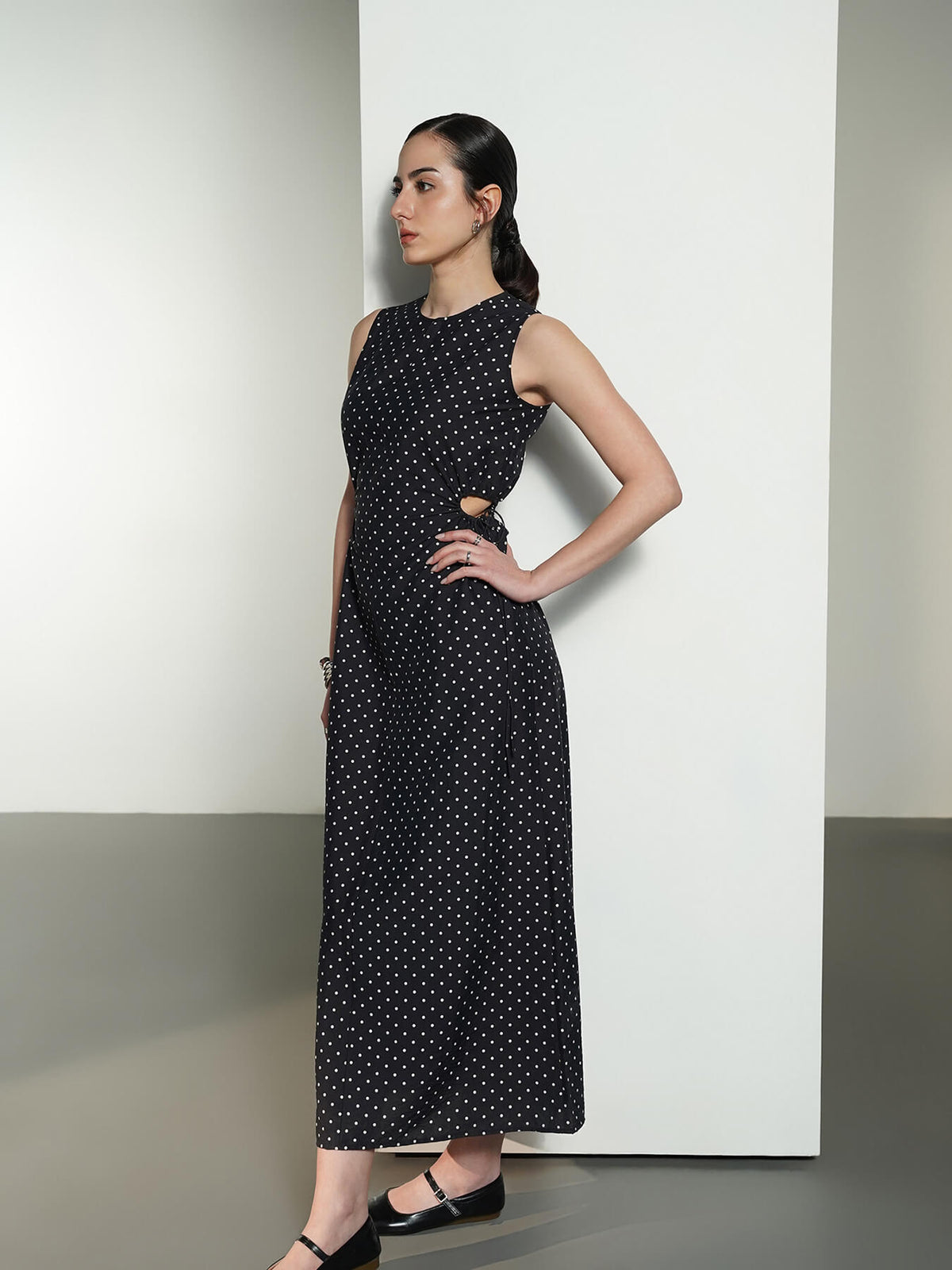 A-Line Polka Maxi Dress - Plum