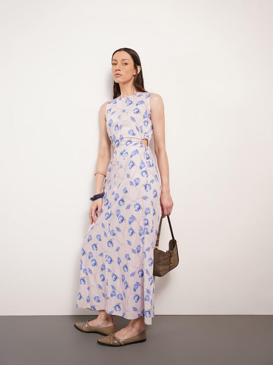 Viscose Floral A-Line Maxi Dress - Pink