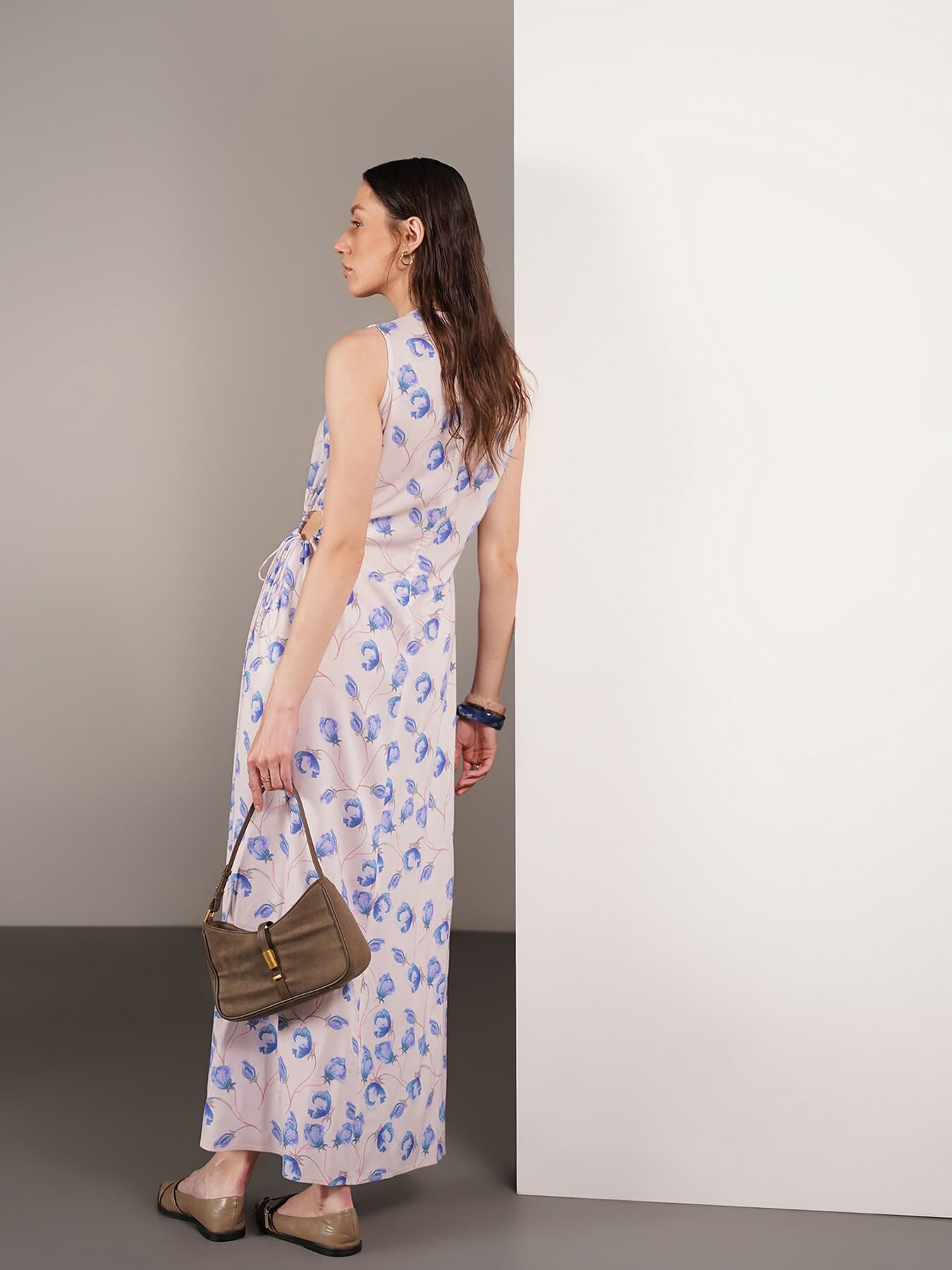 Viscose Floral A-Line Maxi Dress - Pink