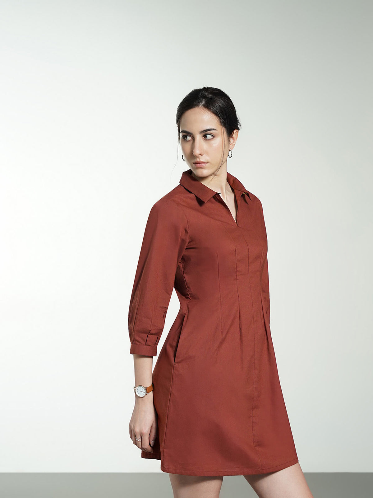 Pure Cotton Shift Dress - Brown