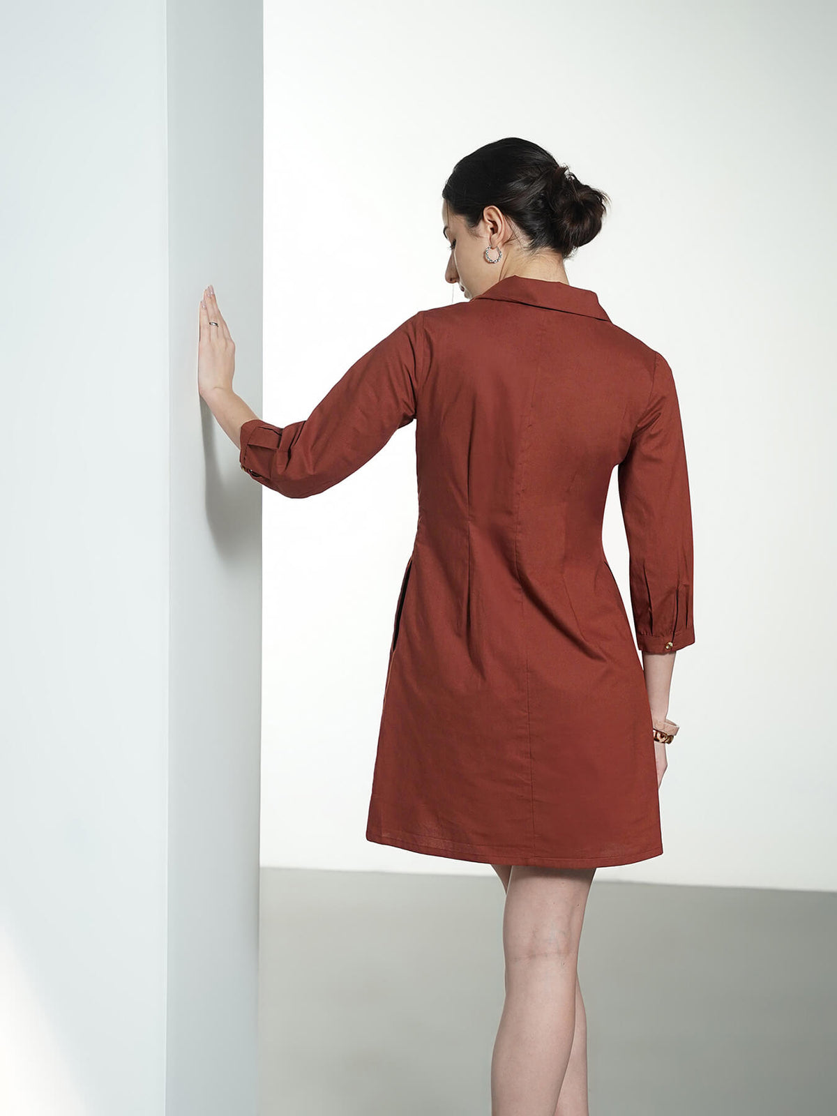 Pure Cotton Shift Dress - Brown