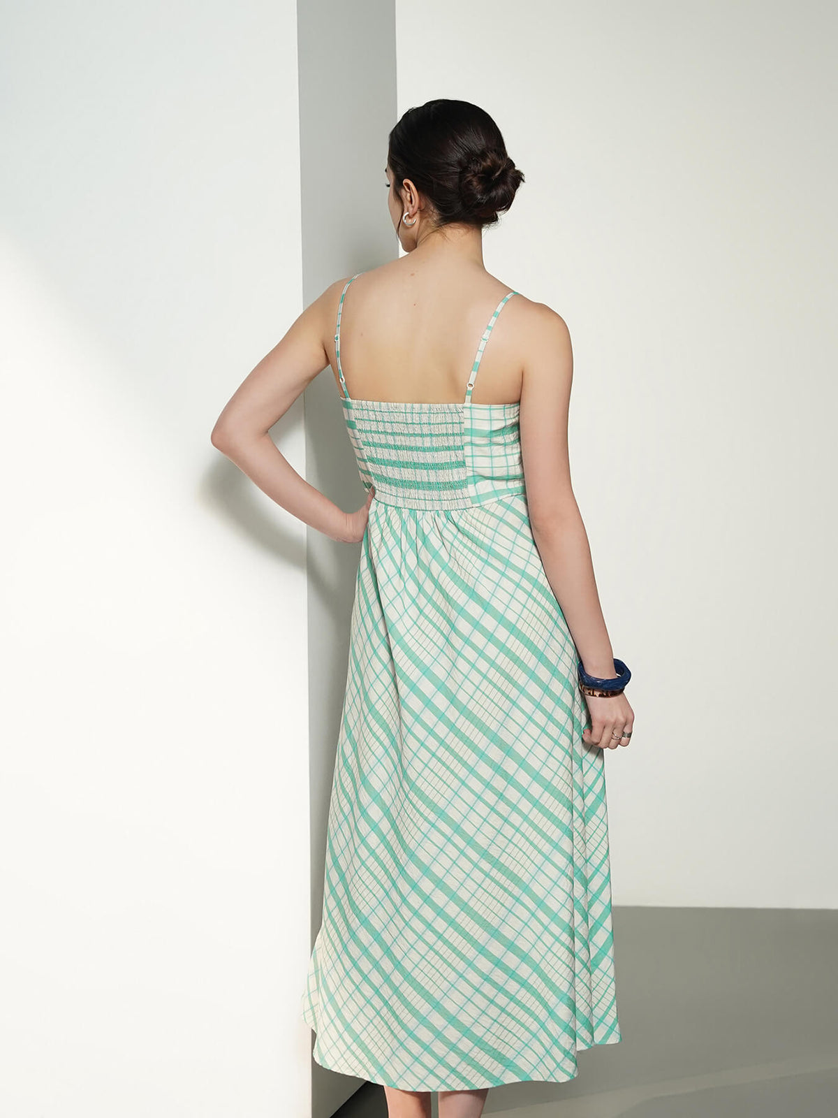 Plaid Fit and Flare Dress - White