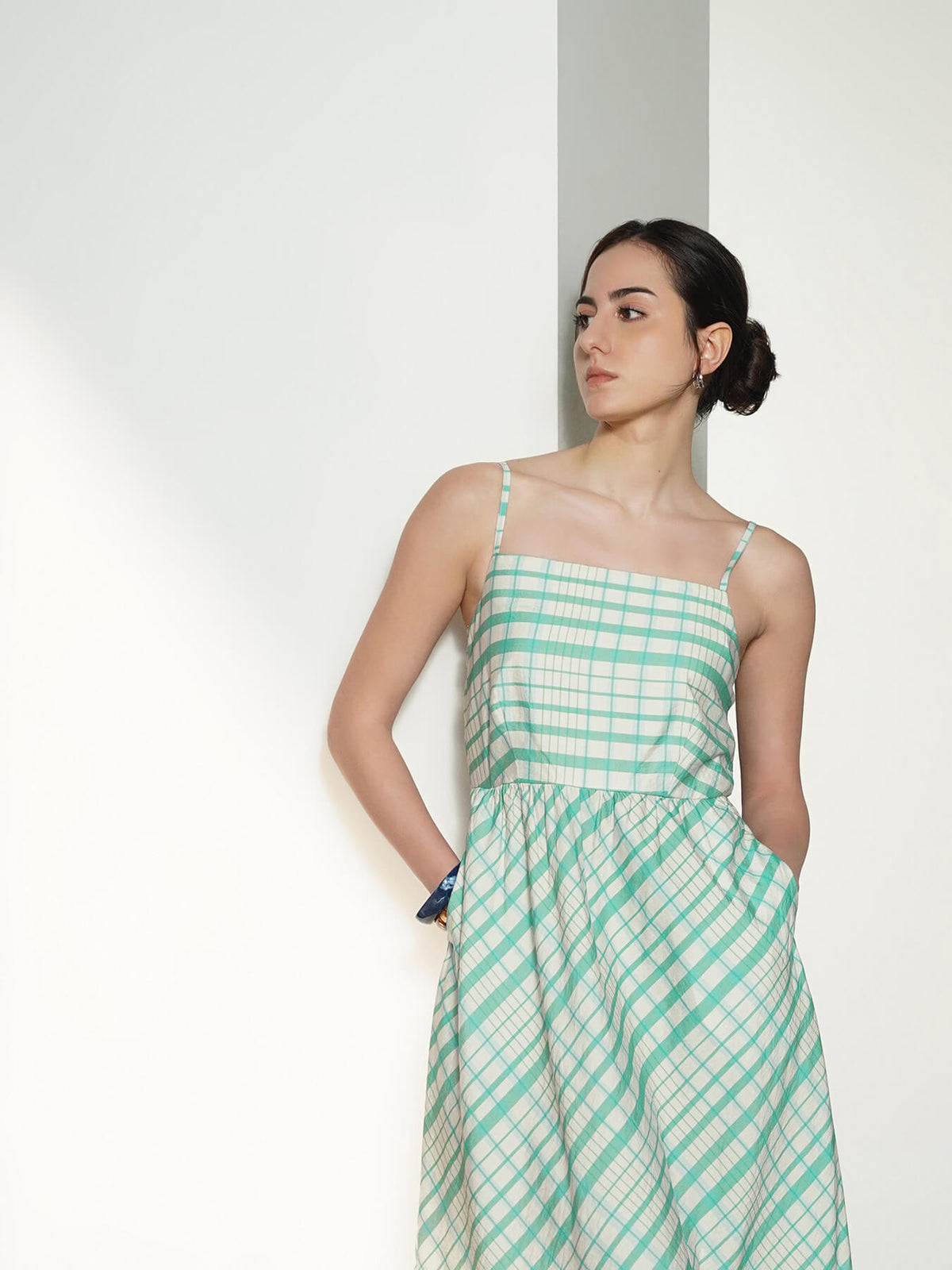 Plaid Fit and Flare Dress - White