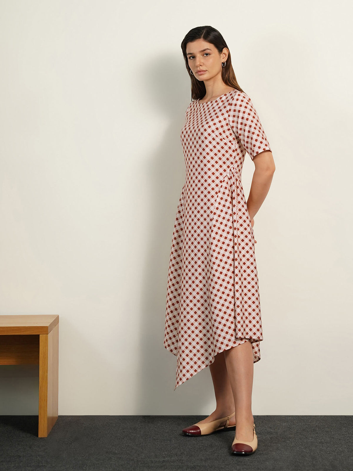 Gingham Fit and Flare Dress - Off-white