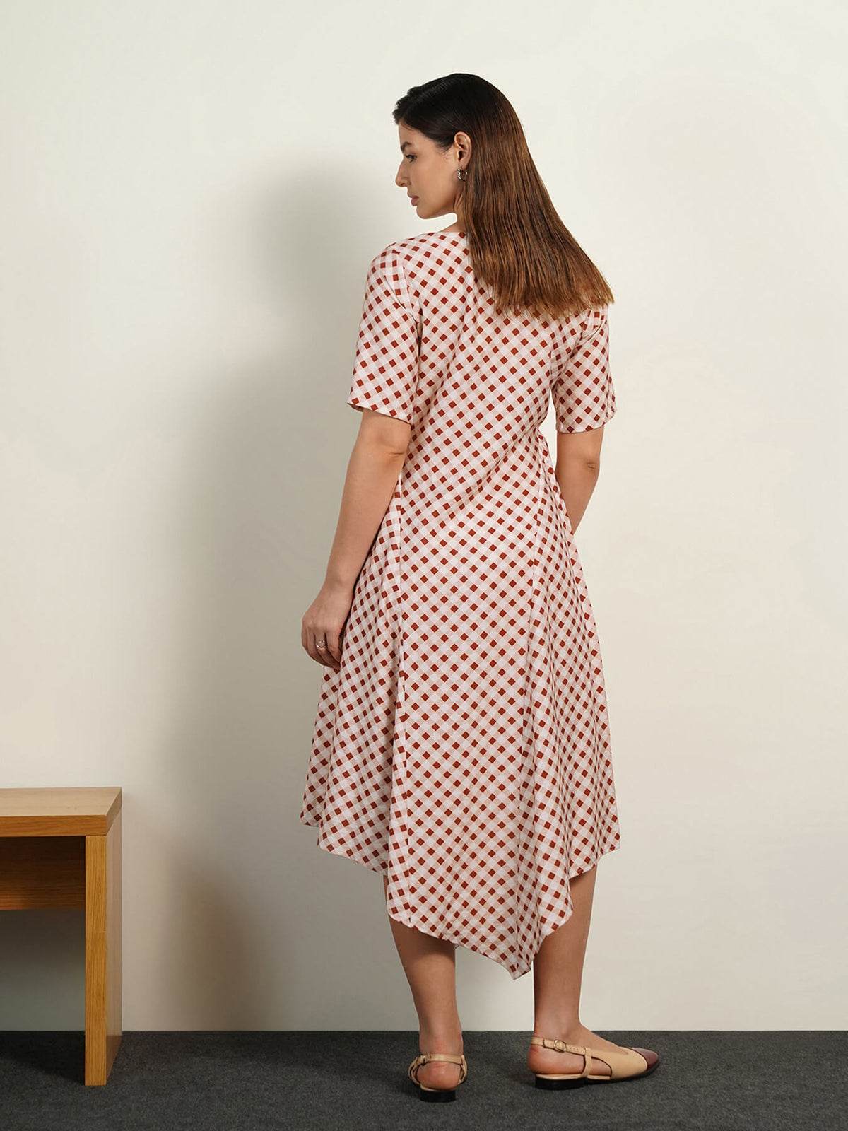 Gingham Fit and Flare Dress - Off-white