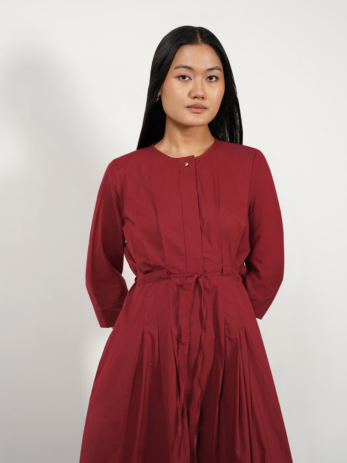 Cotton Fit & Flare Dress - Maroon
