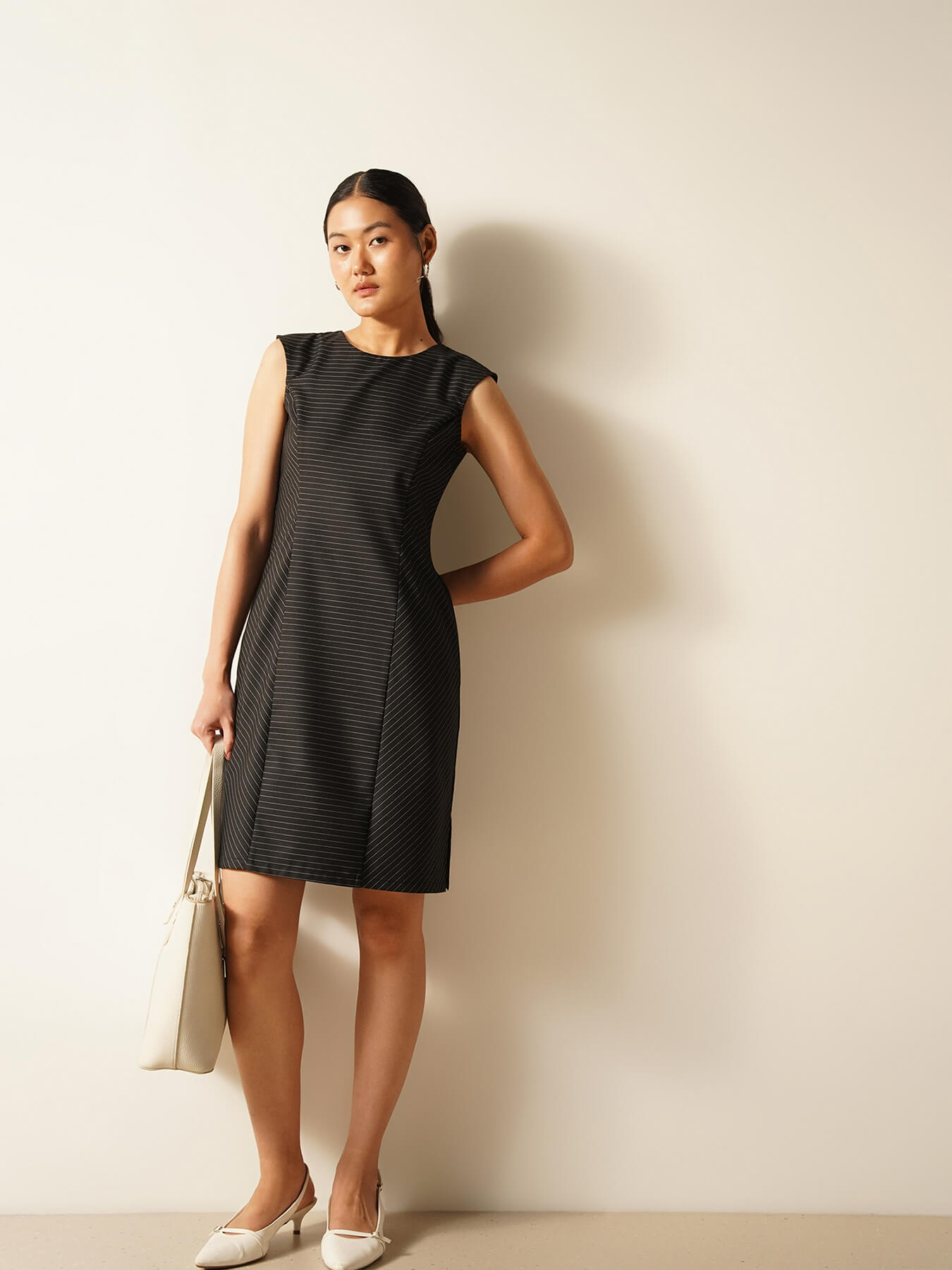 Striped Shift Dress - Black
