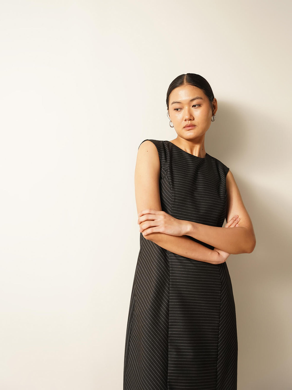 Striped Shift Dress - Black