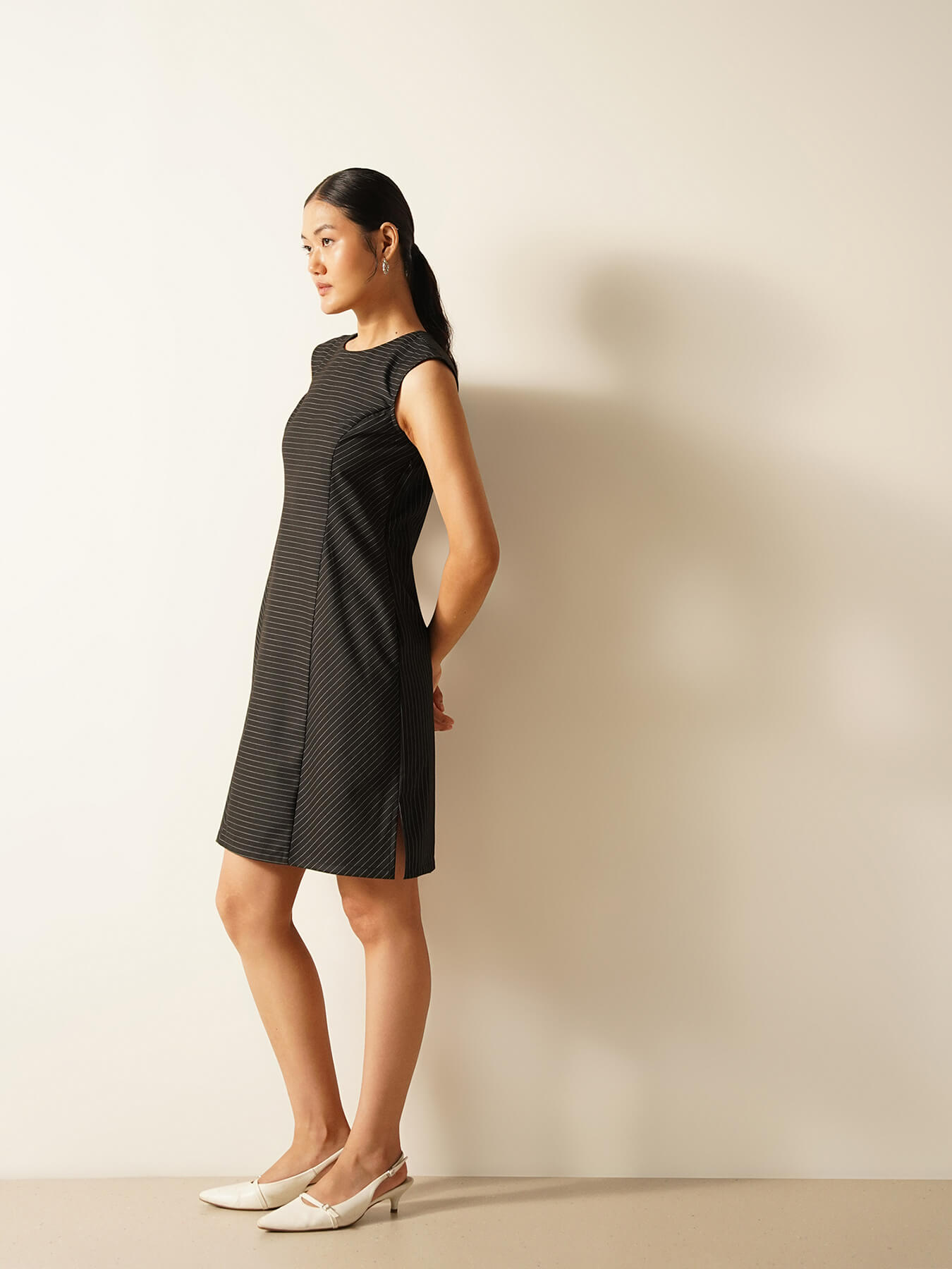 Striped Shift Dress - Black
