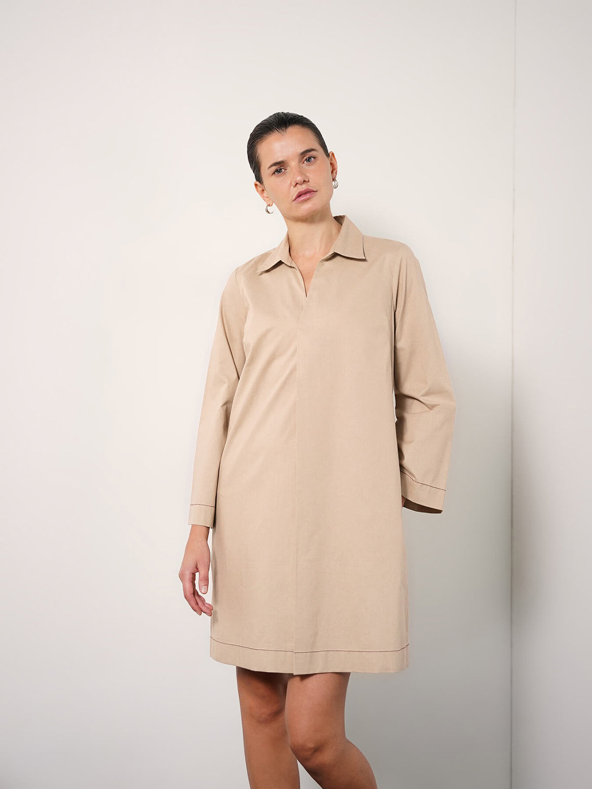 Pure Cotton A-line Dress - Beige