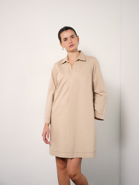 Pure Cotton A-line Dress - Beige