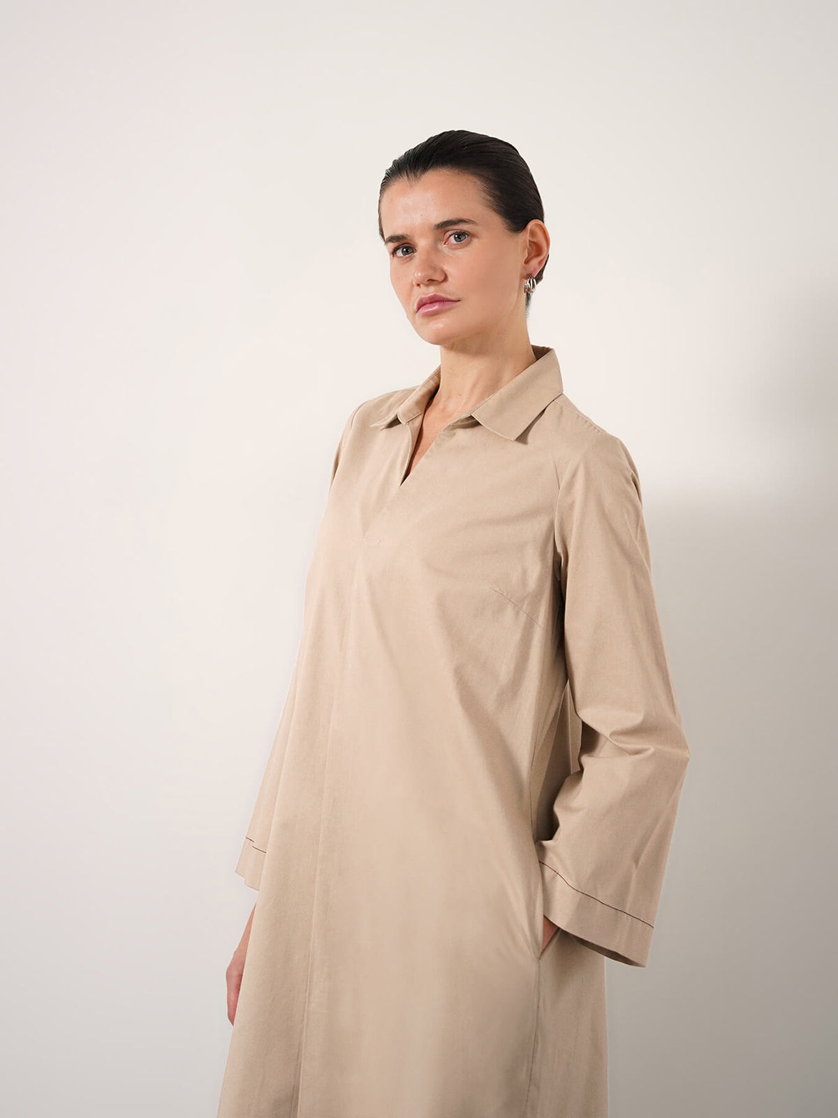 Pure Cotton A-line Dress - Beige