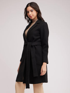 Single Breasted Tweed Overcoat - Black