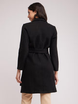 Single Breasted Tweed Overcoat - Black