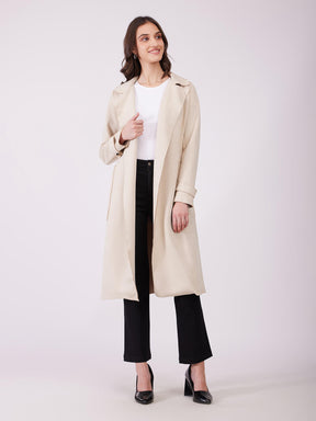 Suede Double Breasted Overcoat - Beige