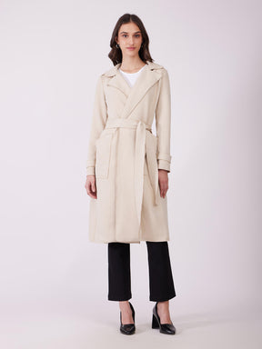 Suede Double Breasted Overcoat - Beige