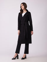 Suede Double Breasted Overcoat - Black