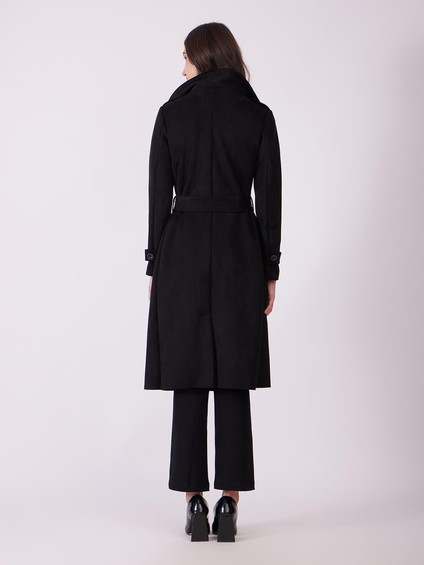 Suede Double Breasted Overcoat - Black