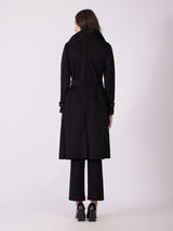 Suede Double Breasted Overcoat - Black