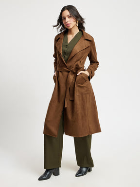 Double Breasted Suede Overcoat - Tan