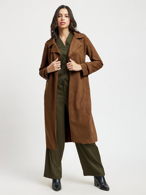 Double Breasted Suede Overcoat - Tan