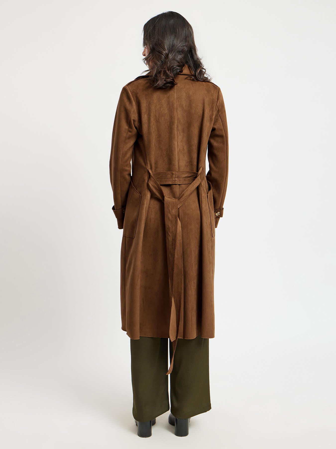Double Breasted Suede Overcoat - Tan