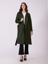 Suede Double Breasted Overcoat - Olive