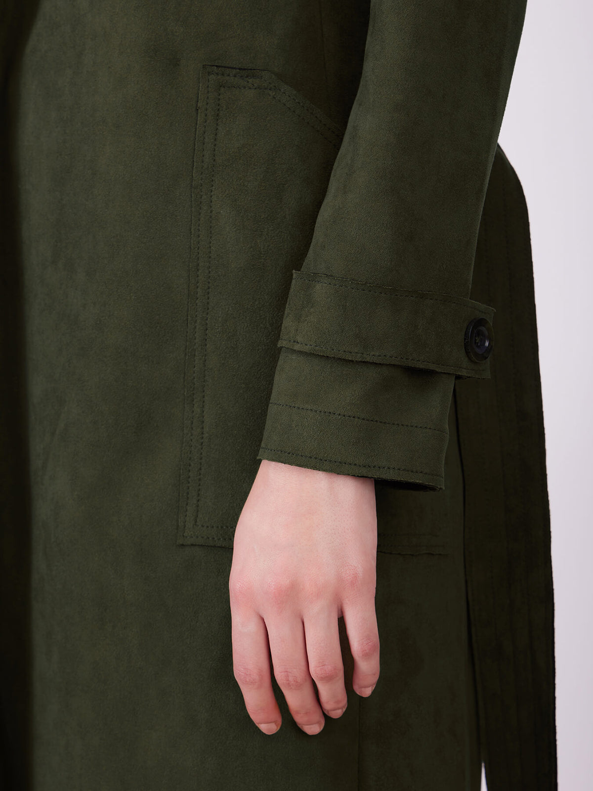 Suede Double Breasted Overcoat - Olive