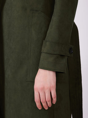 Suede Double Breasted Overcoat - Olive