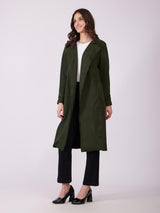 Suede Double Breasted Overcoat - Olive