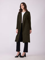 Faux Suede Double Breasted Overcoat - Olive