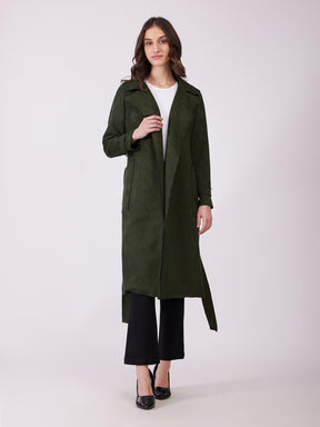 Suede Double Breasted Overcoat - Olive